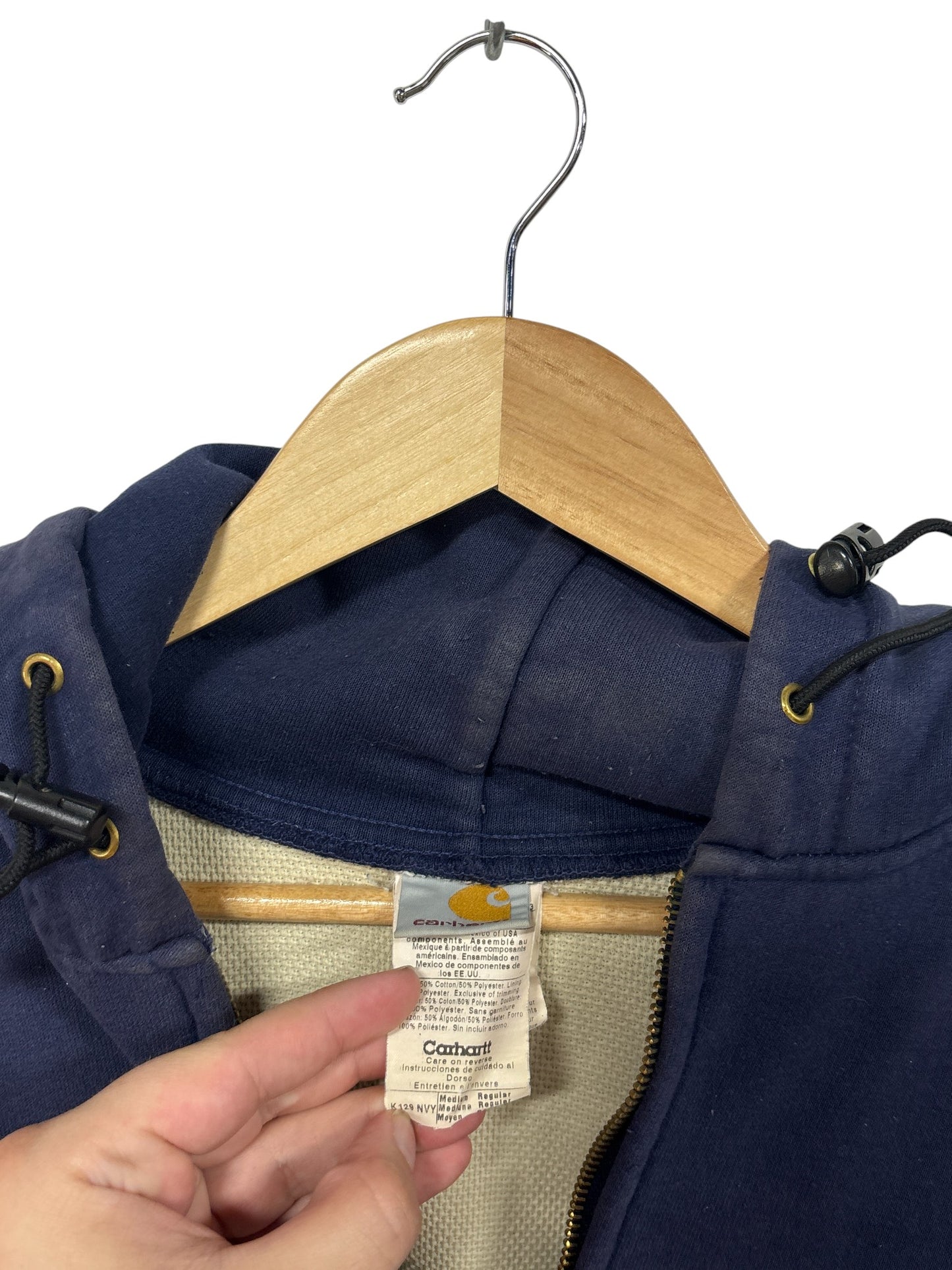 Vintage 90's Carhartt K129 Faded Navy Zip Up Hoodie Size Medium