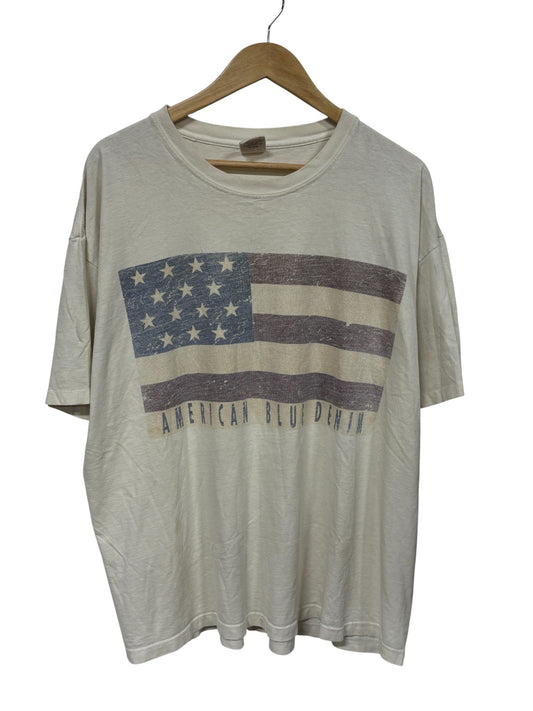 Vintage 90's American Blue Denim Flag Graphic Tee Size XL