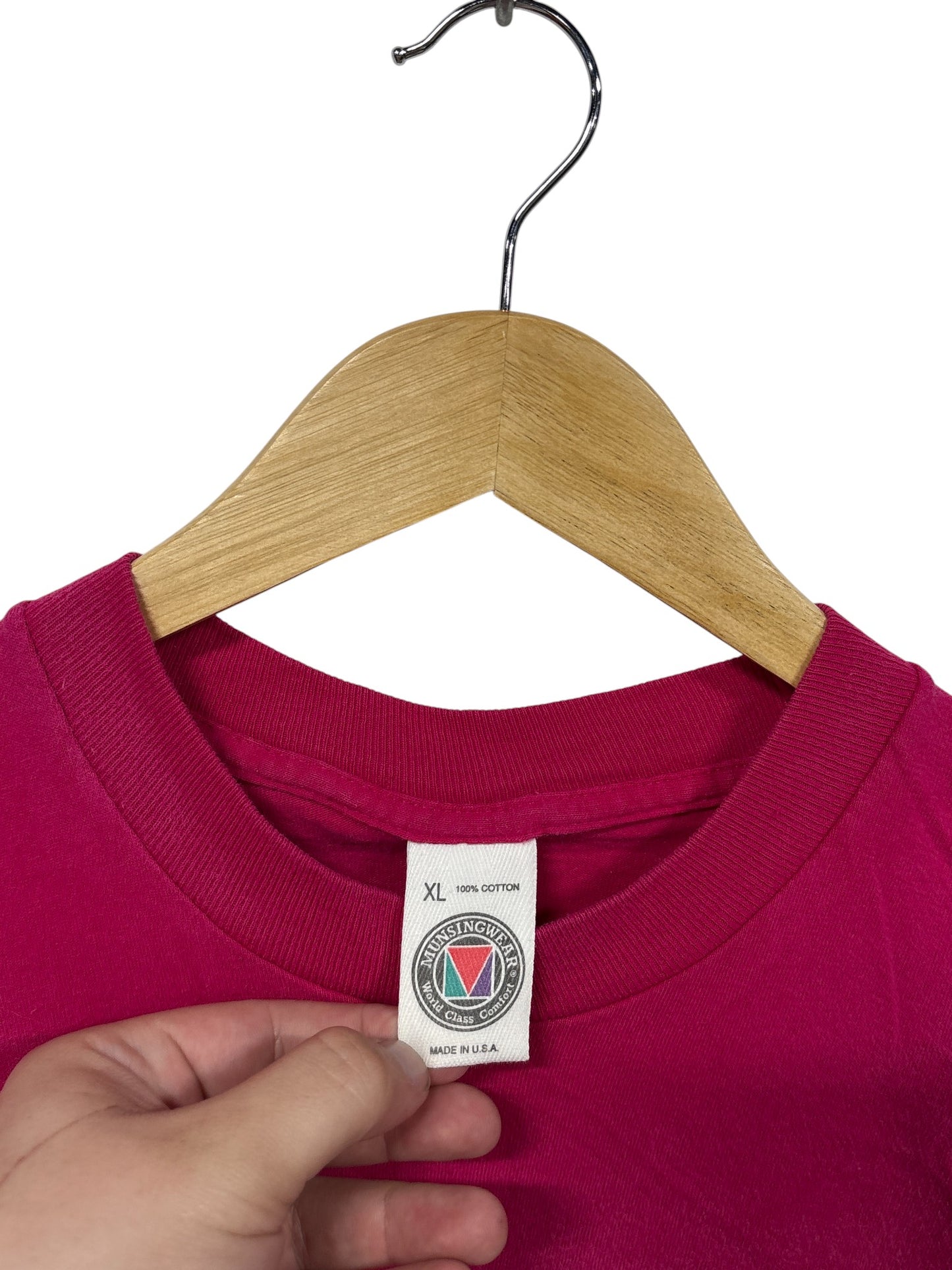 Vintage 90's Munsingwear Pink Blank Heavyweight Pocket Tee Size XL