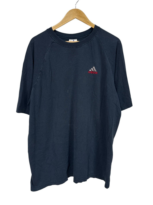 Vintage 90's Adidas Small Classic Logo Navy Blue Tee Size XL