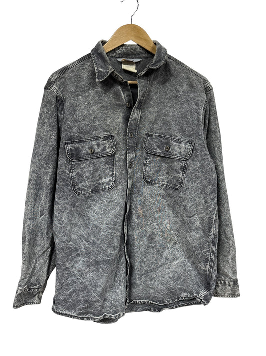 Vintage 90's Carhartt Acid Wash Grey Button Up Work Shirt Size Large