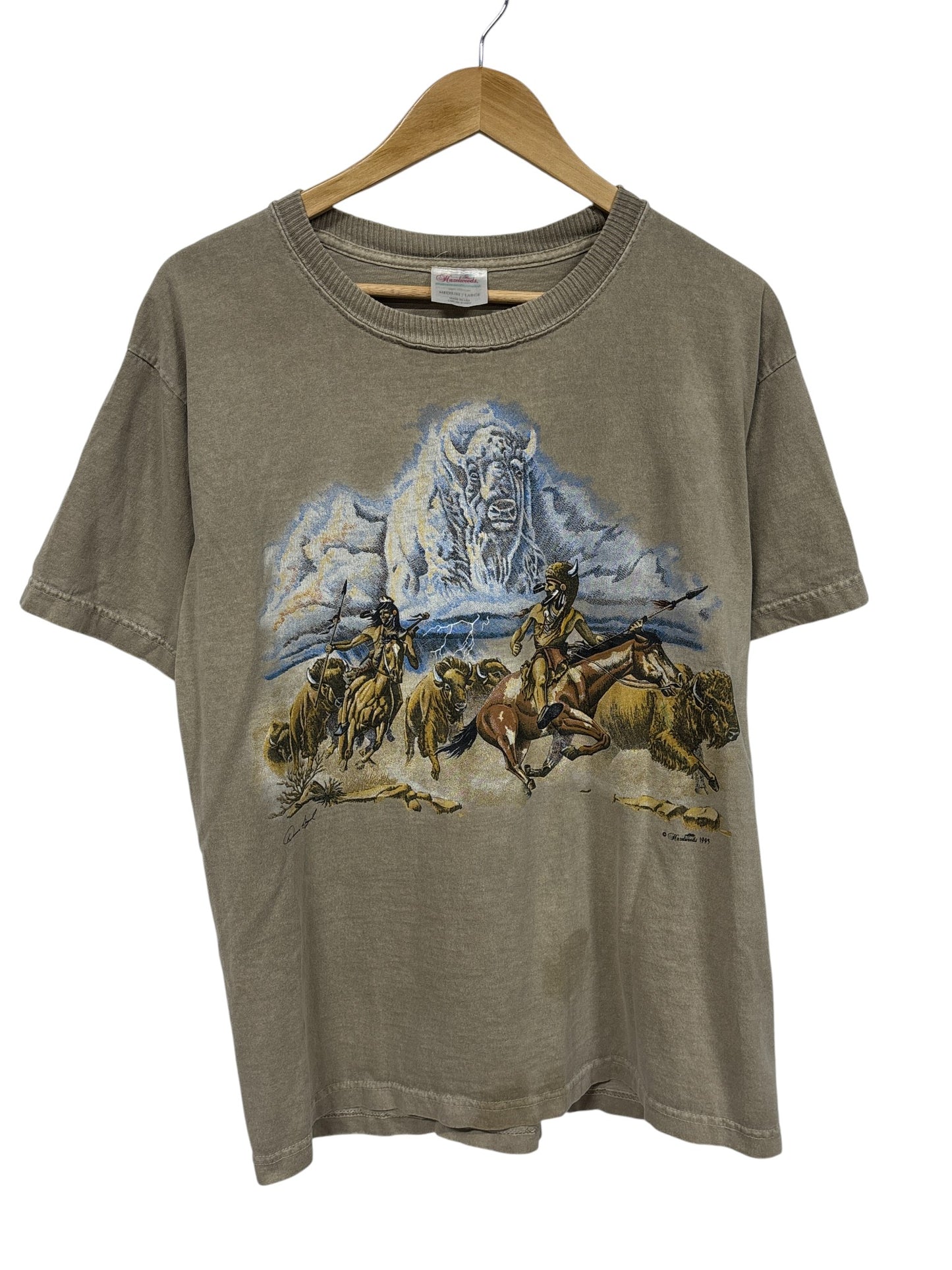 Vintage 90's Native American Buffalo Art Nature Graphic Tee Size Medium