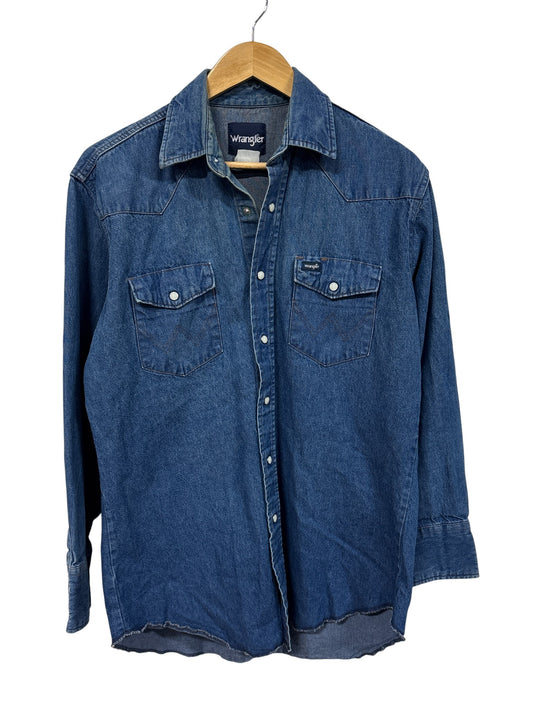 Vintage Wrangler Denim Pearl Snap Button Up Western Shirt Size Large