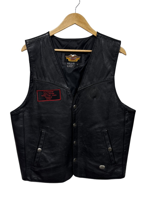 Vintage Harley Davidson Leather Biking Vest Patches Made USA Size Large