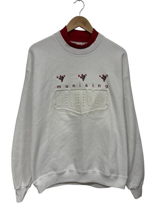 Vintage 90's Munising Michigan Flower Embroidered Sweater Size Large