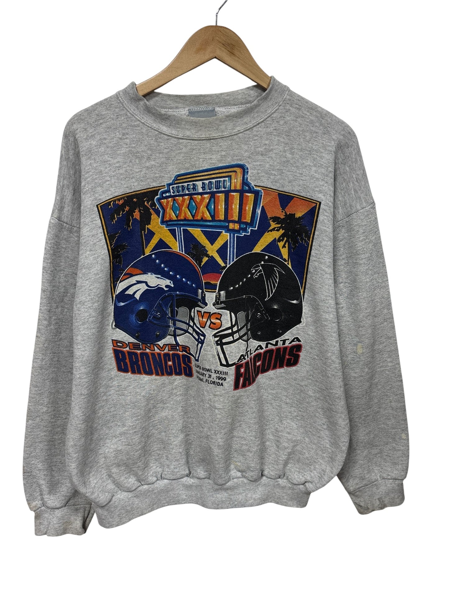 Vintage Super Bowl 32 Denver Broncos Atlanta Falcons Sweater Size Large