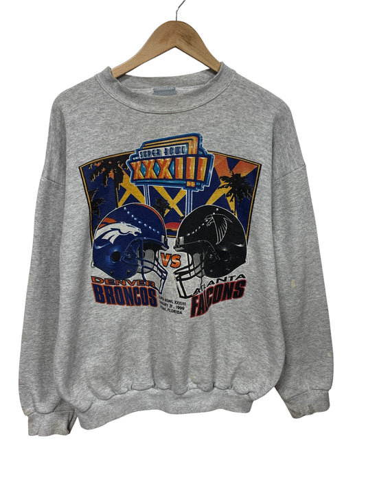 Vintage Super Bowl 32 Denver Broncos Atlanta Falcons Sweater Size Large
