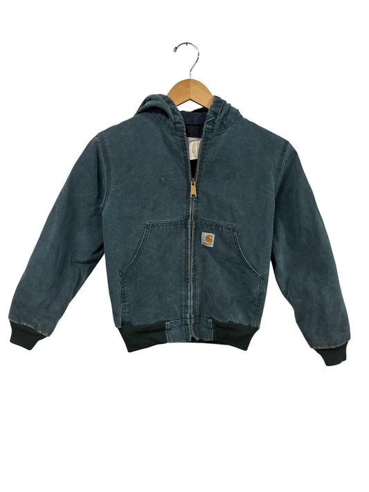 Vintage 90's Carhartt Youth Heart Green Zip Up Hooded Jacket Size Medium