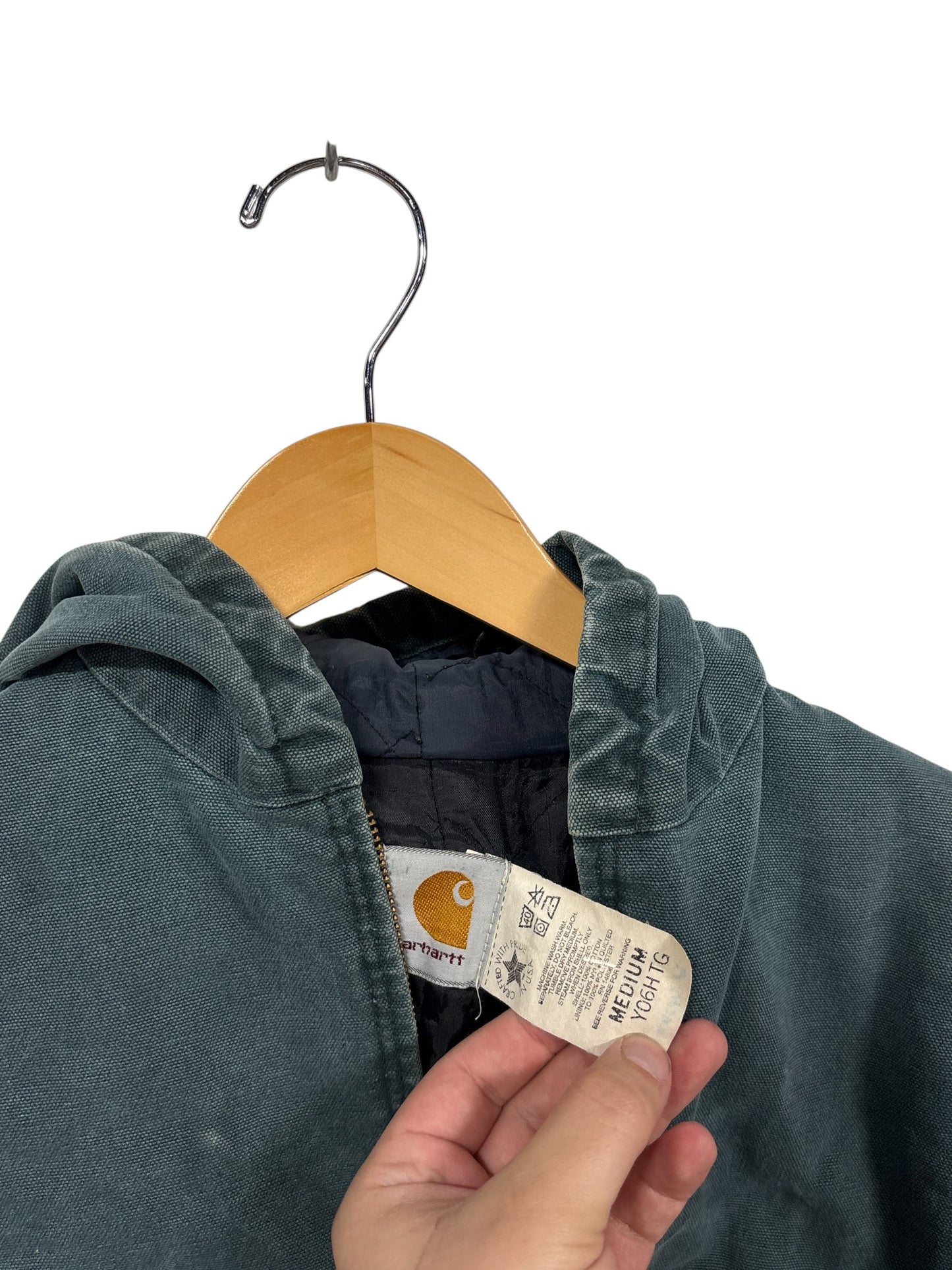 Vintage 90's Carhartt Youth Heart Green Zip Up Hooded Jacket Size Medium