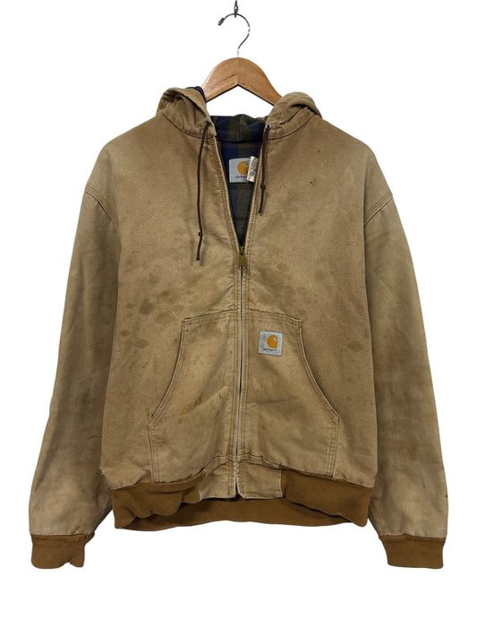 Vintage 90's Carhartt J05 Brown Distressed Zip Up Work Jacket Size Large