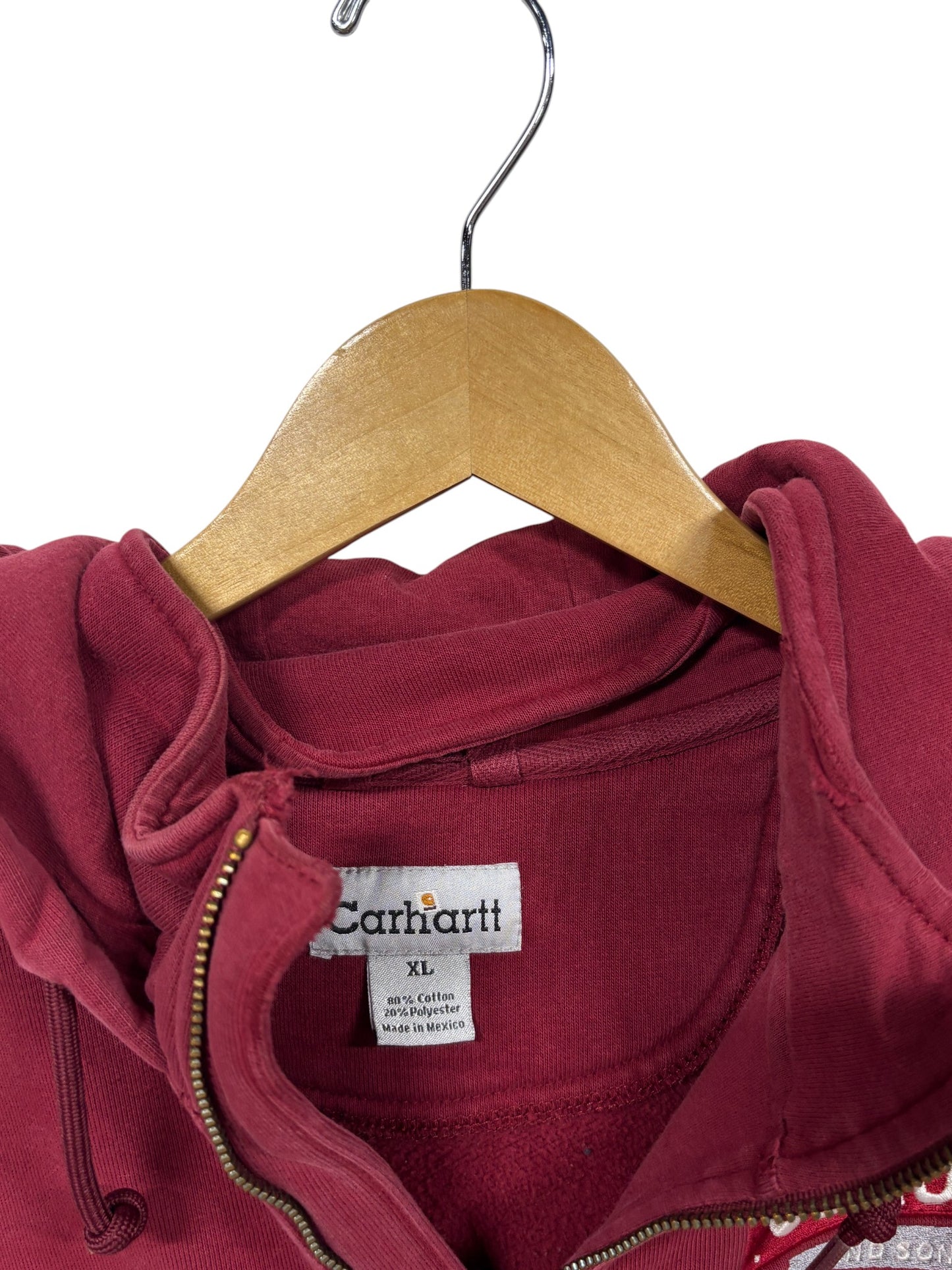 Carhartt Distressed Red Quarter Zip Hoodie Size XL