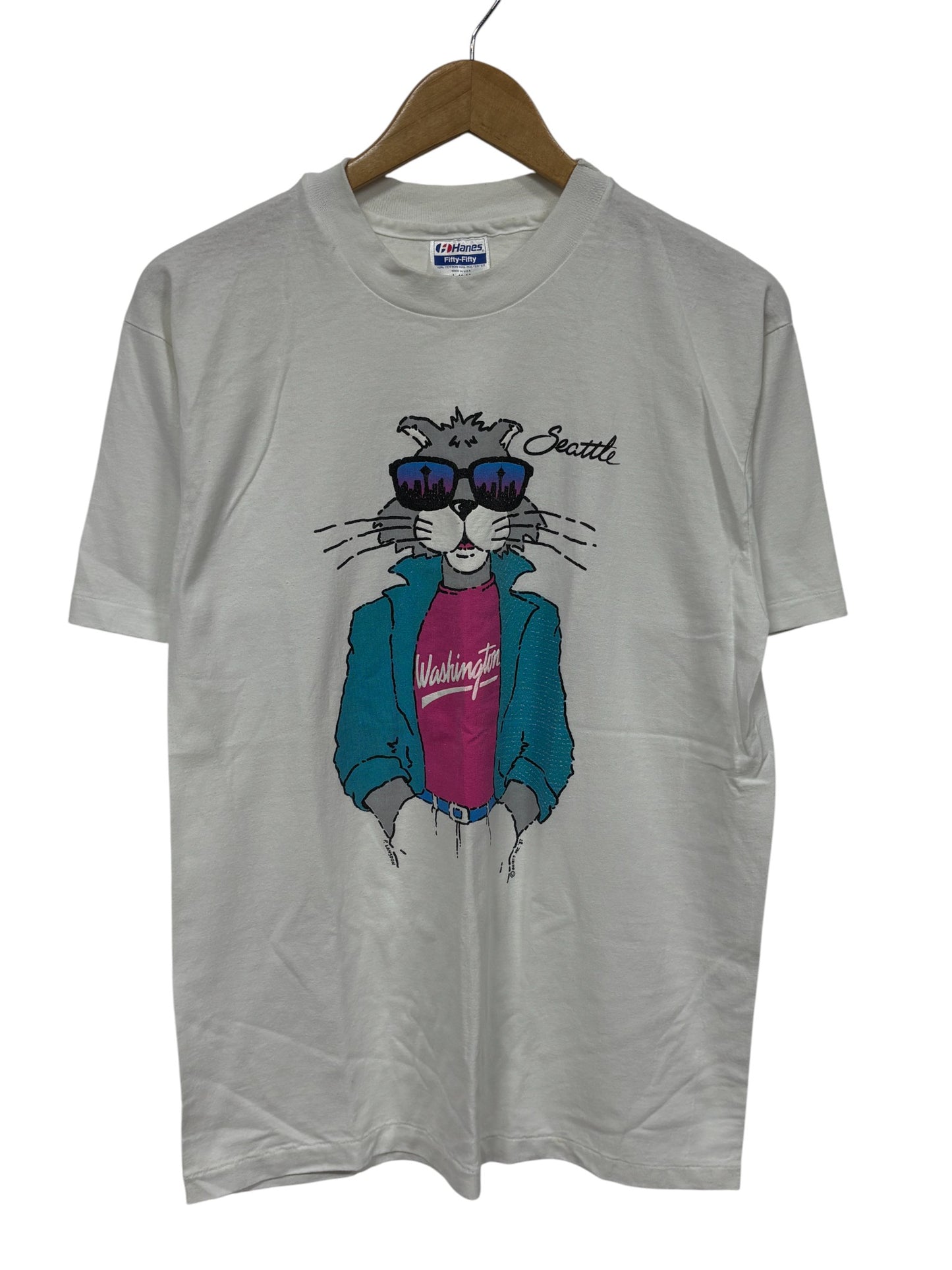 Vintage 80's Cool Cat Seattle Washington Cartoon Graphic Tee Size Large