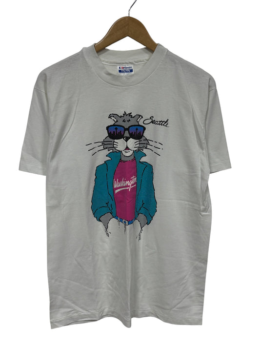 Vintage 80's Cool Cat Seattle Washington Cartoon Graphic Tee Size Large