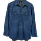 Vintage Wrangler Pearl Snap Denim Button Up Western Shirt Size Large
