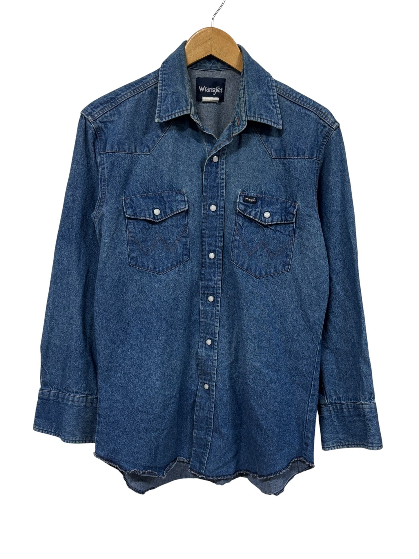 Vintage Wrangler Pearl Snap Denim Button Up Western Shirt Size Large