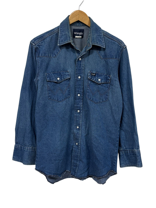 Vintage Wrangler Pearl Snap Denim Button Up Western Shirt Size Large
