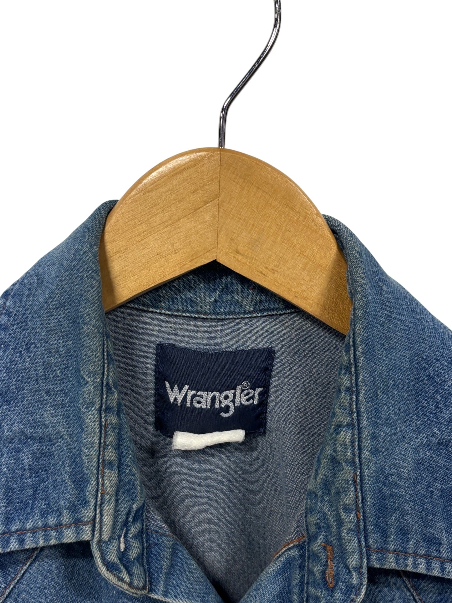 Vintage Wrangler Pearl Snap Denim Button Up Western Shirt Size Large