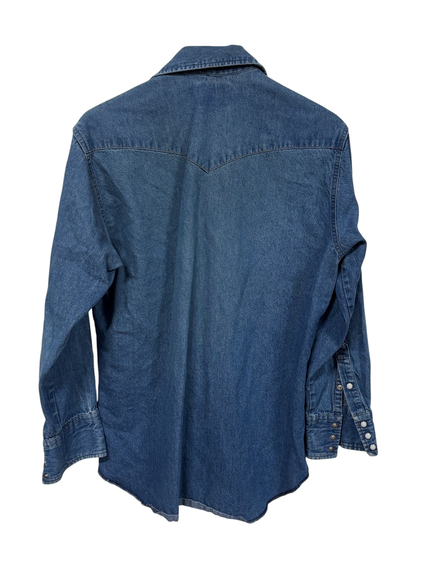 Vintage Wrangler Pearl Snap Denim Button Up Western Shirt Size Large