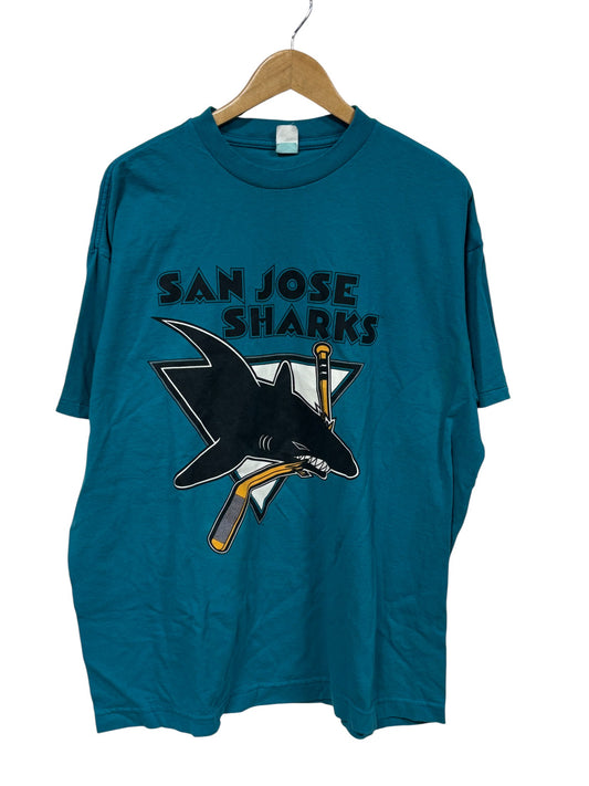 Vintage 90's San Jose Sharks NHL Logo Graphic Tee Size XL