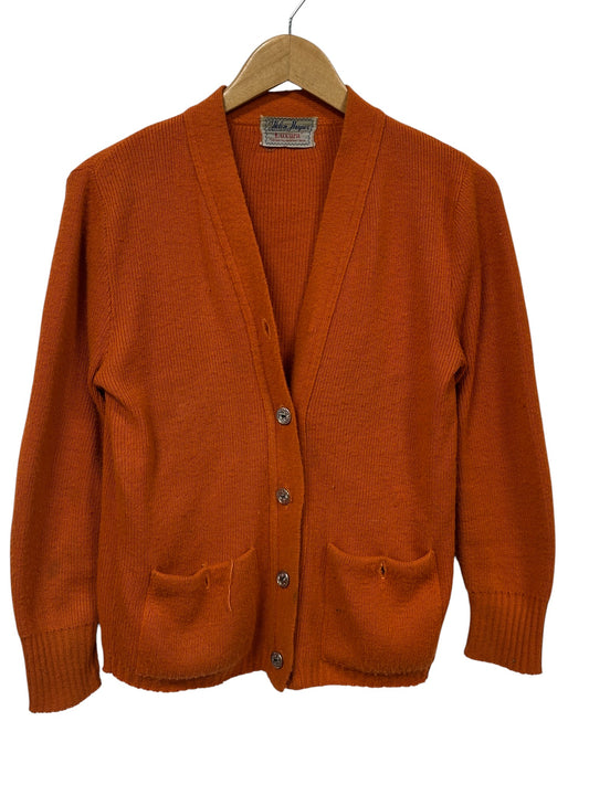Vintage 60's Helen Harper Luxura Orange Cardigan Sweater Size Medium