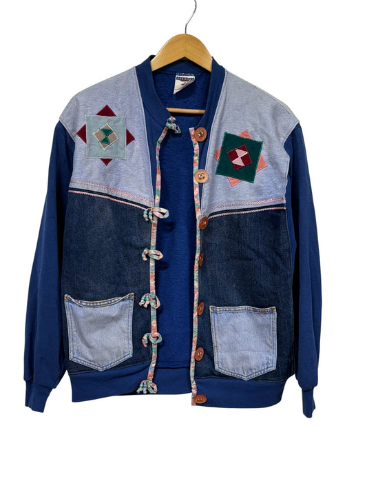 Vintage 90's Patchwork Cardigan Style Sweater Size Large