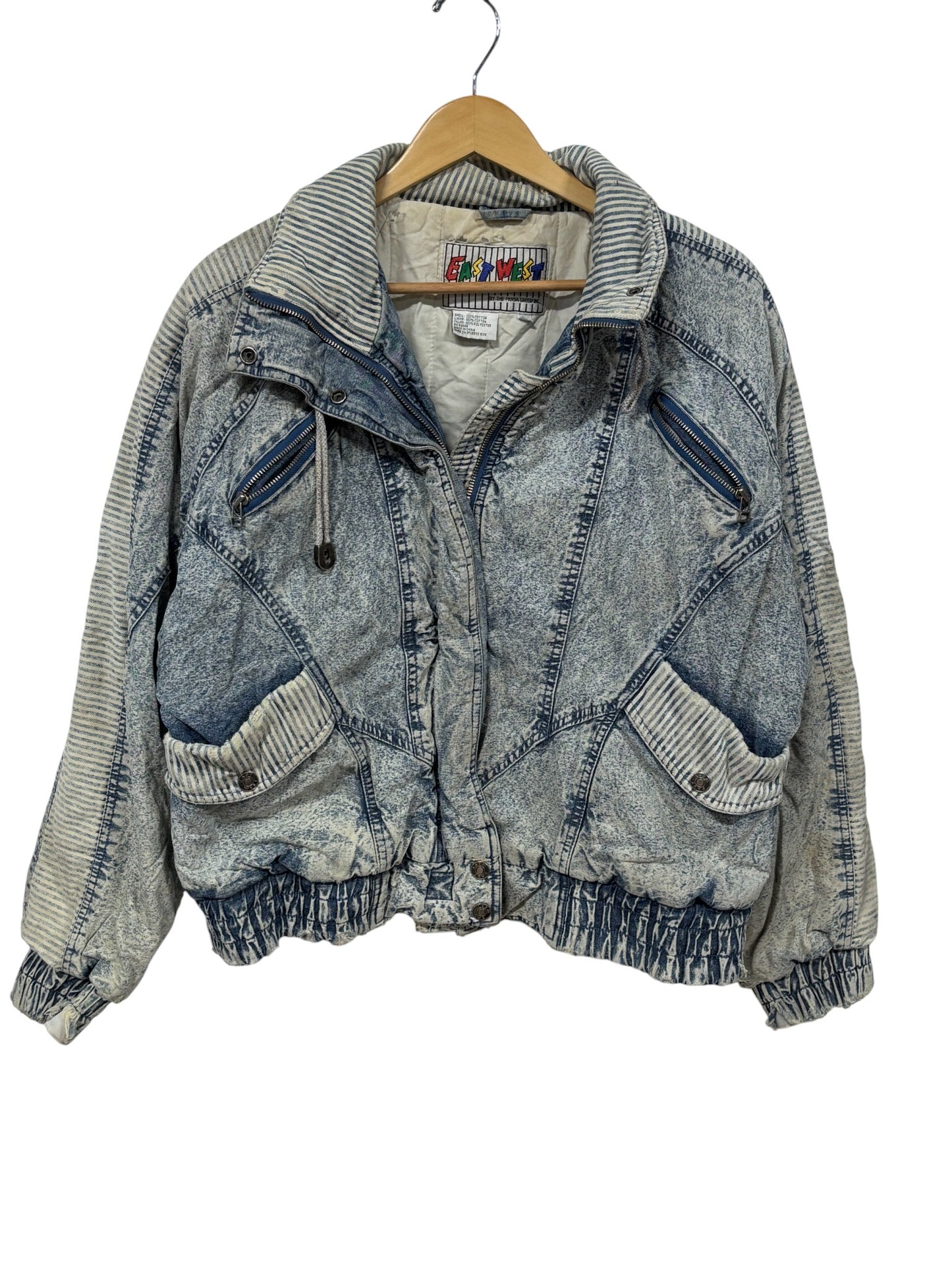 Vintage 80's Denim Acid Wash Bomber Jacket Size Large