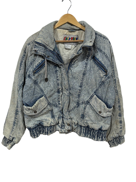 Vintage 80's Denim Acid Wash Bomber Jacket Size Large