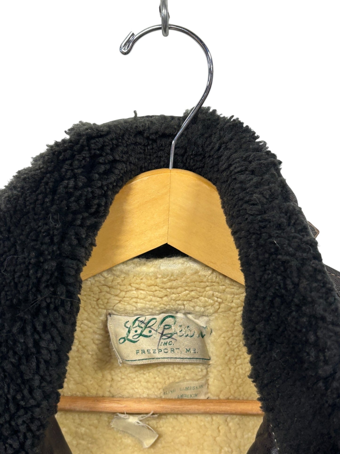 Vintage 1950's LL Bean Brown Lambskin Leather Flight Jacket Size Large