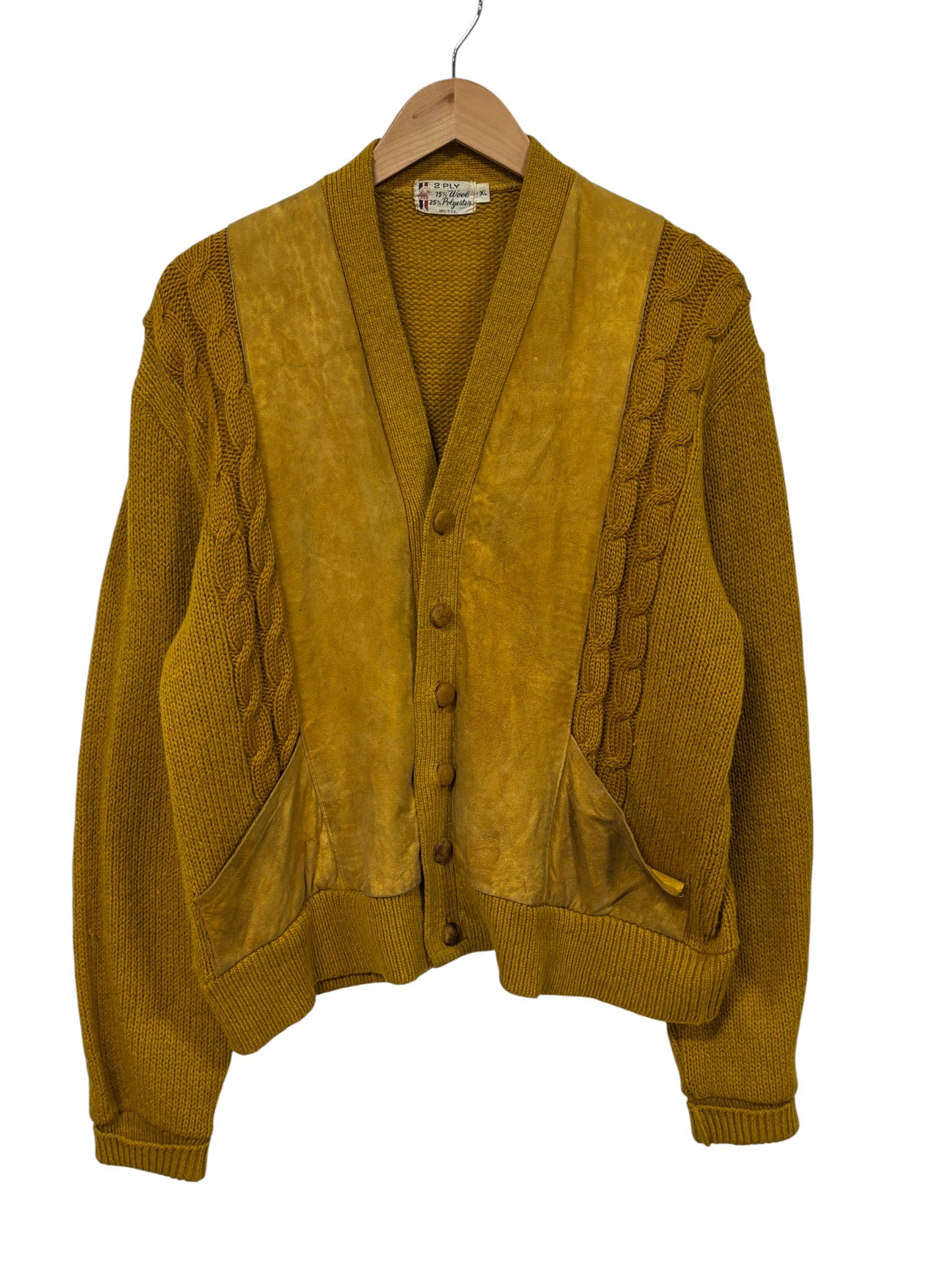 Vintage 70's Mustard Yellow Cardigan Sweater Size XL