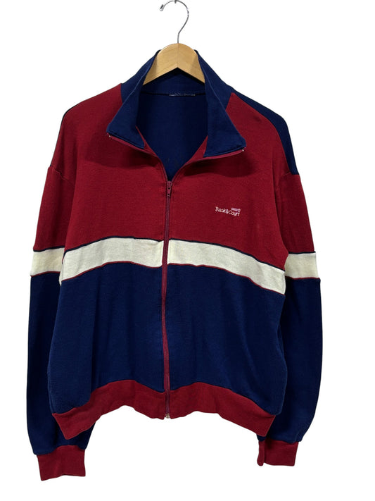 Vintage 80's Track & Court Blue Red Zip Up Sweater Size XL