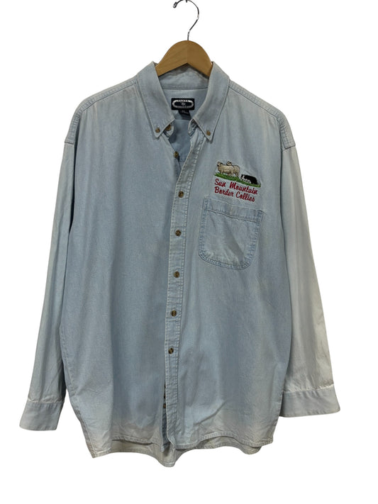 Vintage Sun Mountain Border Collies Embroidered Denim Shirt Size XL