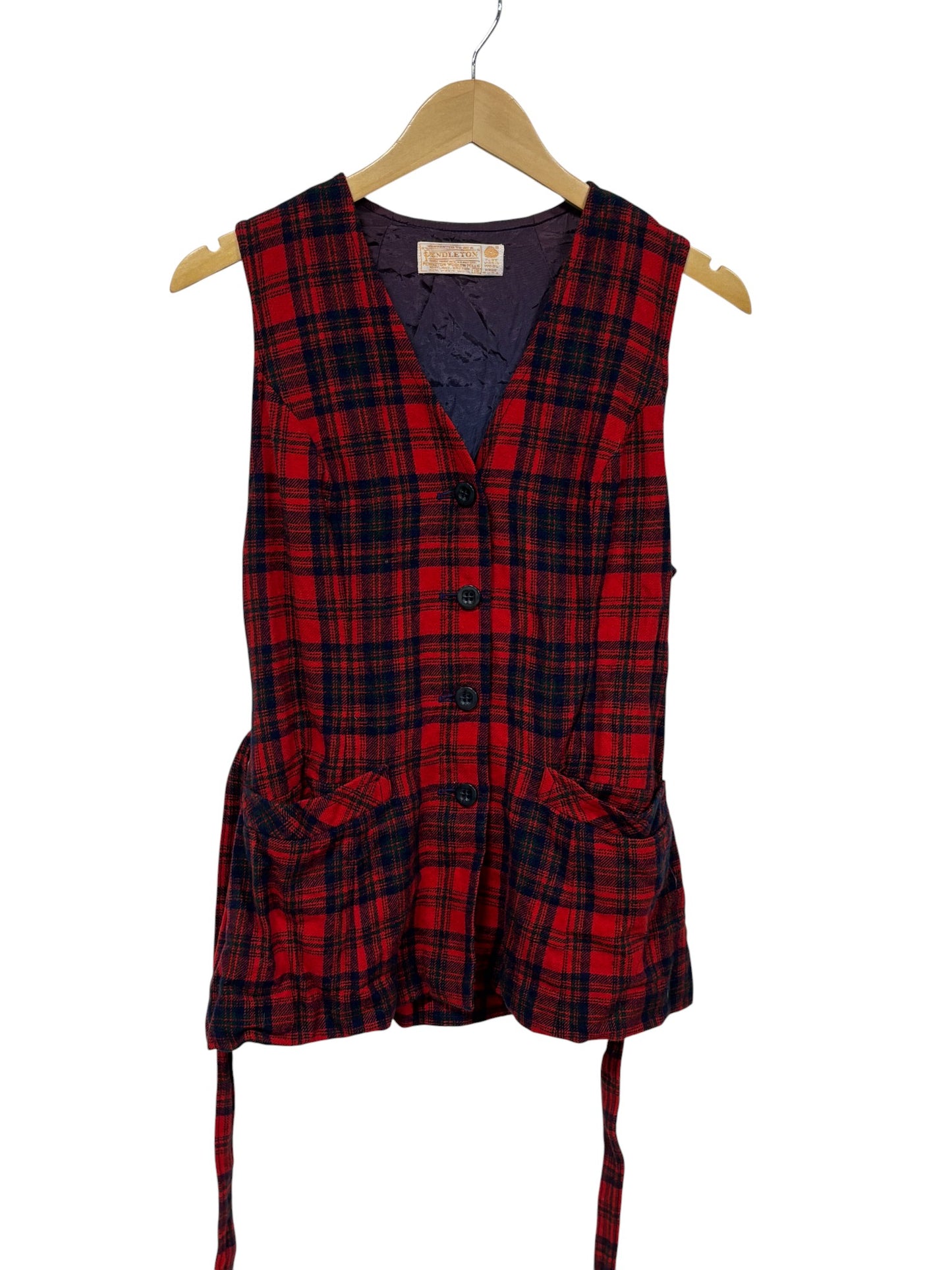 Vintage Women's Pendleton Red Plaid Wool Waist Coat Size 12