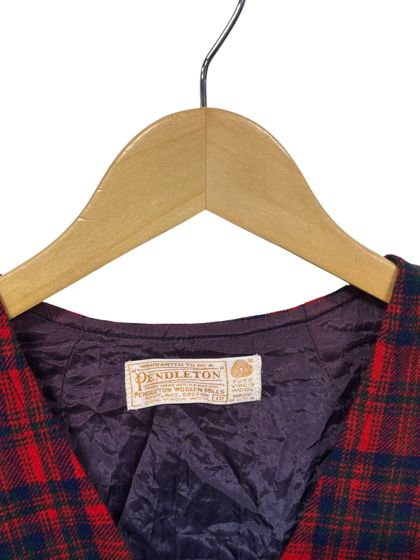 Vintage Women's Pendleton Red Plaid Wool Waist Coat Size 12