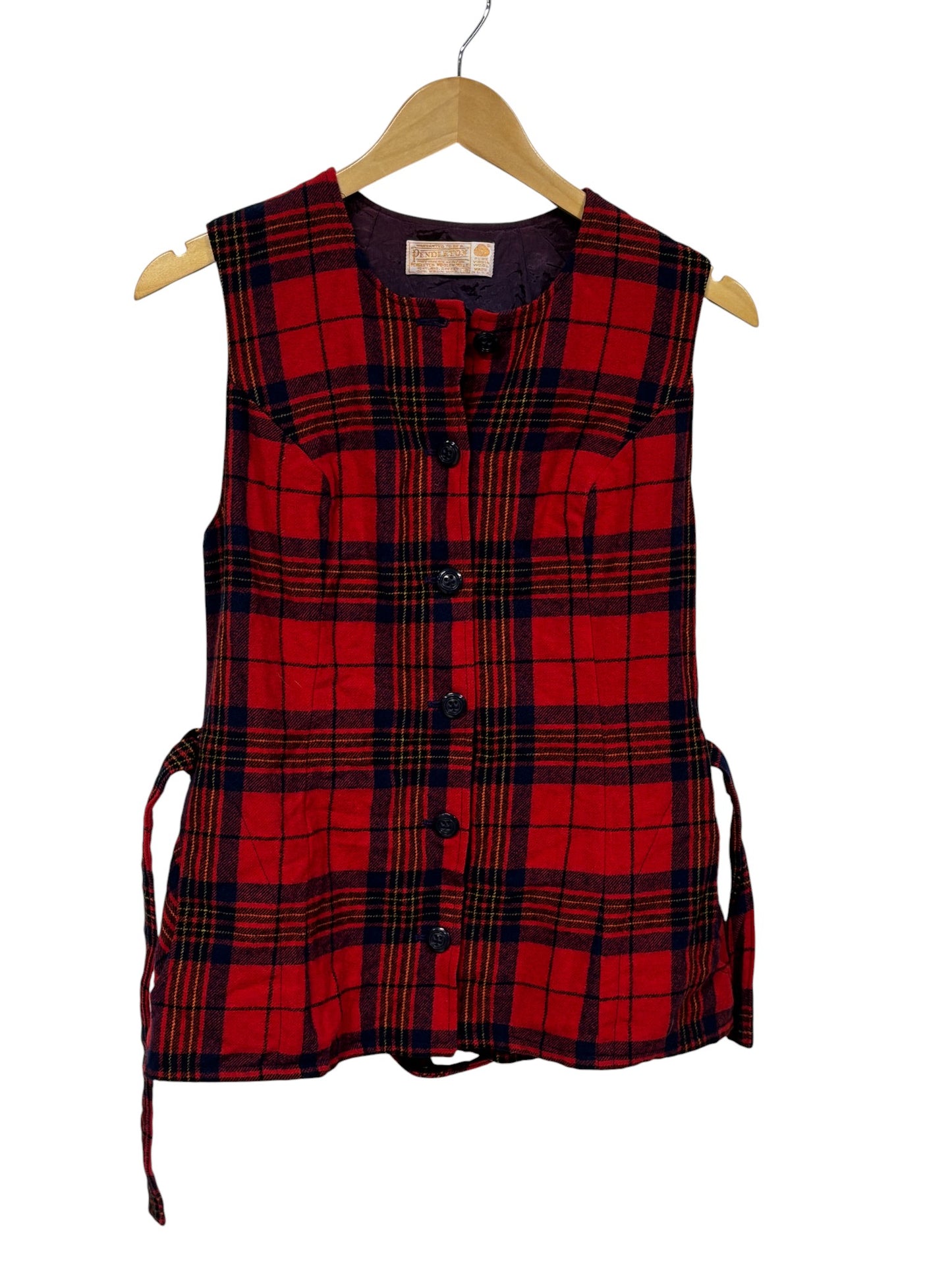 Vintage Women's Pendleton Red Plaid Wool Waist Coat Size 12