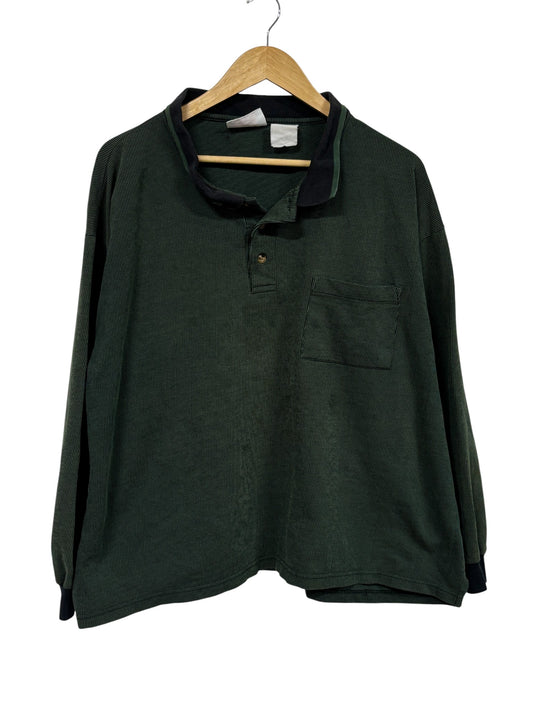 Vintage 90's Green Long Sleeve Polo Shirt Size XL