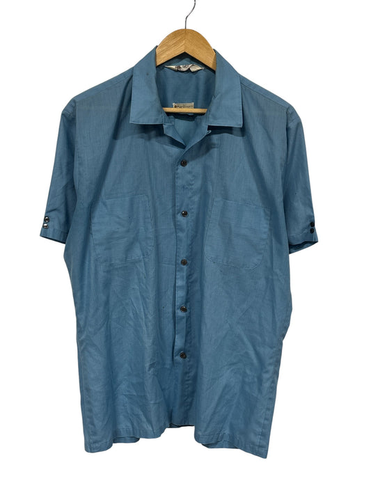 Vintage 70's Mr. California Blue Short Sleeve Button Up Size Large
