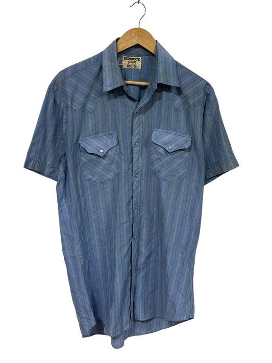 Vintage 80's Ruddock Shirts Striped Blue Western Shirt Size Large