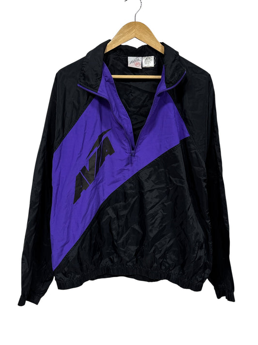 Vintage 80's Avia Black Purple Half Zip Windbreaker Jacket Size Large