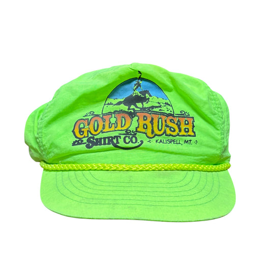Vintage 90's Kalispell Montana Gold rush Neon Green Hat