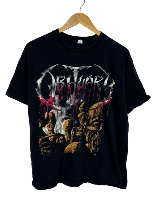 Vintage Y2K Obituary Metal Band Big Print Skeleton Tee Size Large