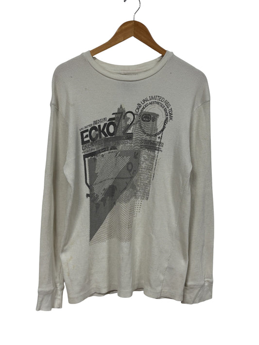 Vintage Y2K Ecko Unlimited White Thermal Long Sleeve Shirt Size XL