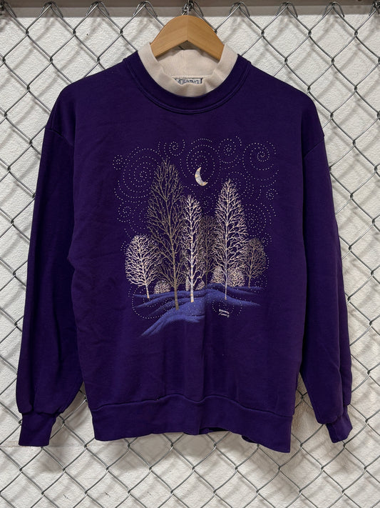 Vintage 90's Morning Sun Winter Scene Nature Purple Sweater Size Large