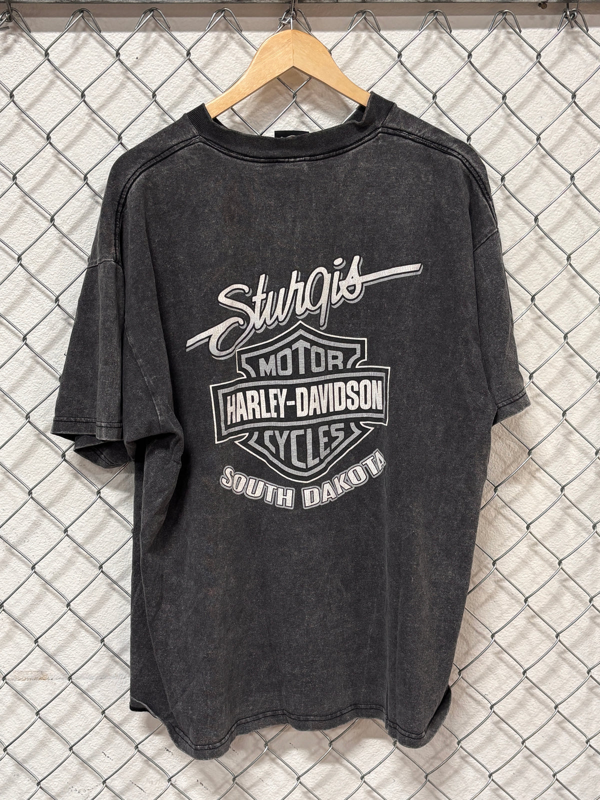 Vintage Harley Davidson Washed Black Sturgis South Dakota Biker Tee Size XL
