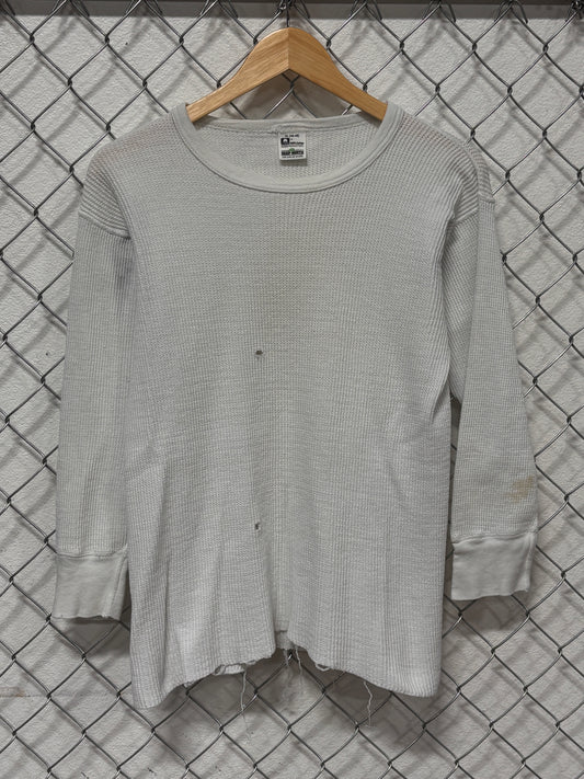 Vintage Deep North Distressed Thermal Waffle Long Sleeve White Shirt Size XL