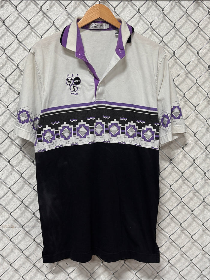 Vintage 90's PBA Tour Aztec Print Bowling Polo Shirt Size Large