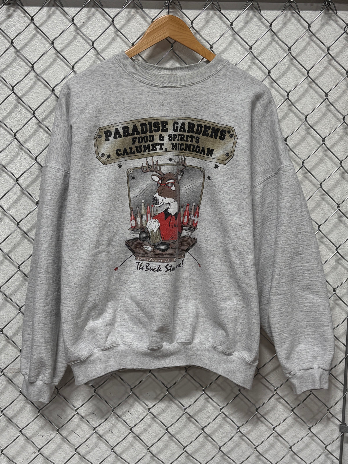 Vintage 90's Michigan Paradise Gardens Buck Stops Here Bar Sweater Size XXL
