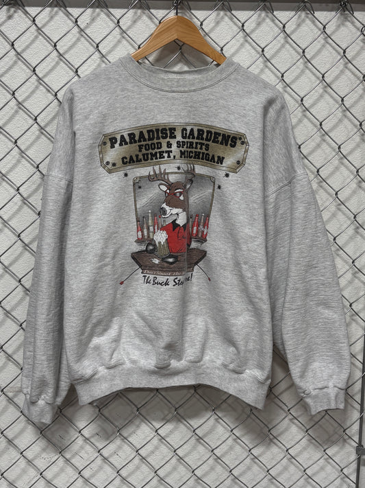 Vintage 90's Michigan Paradise Gardens Buck Stops Here Bar Sweater Size XXL