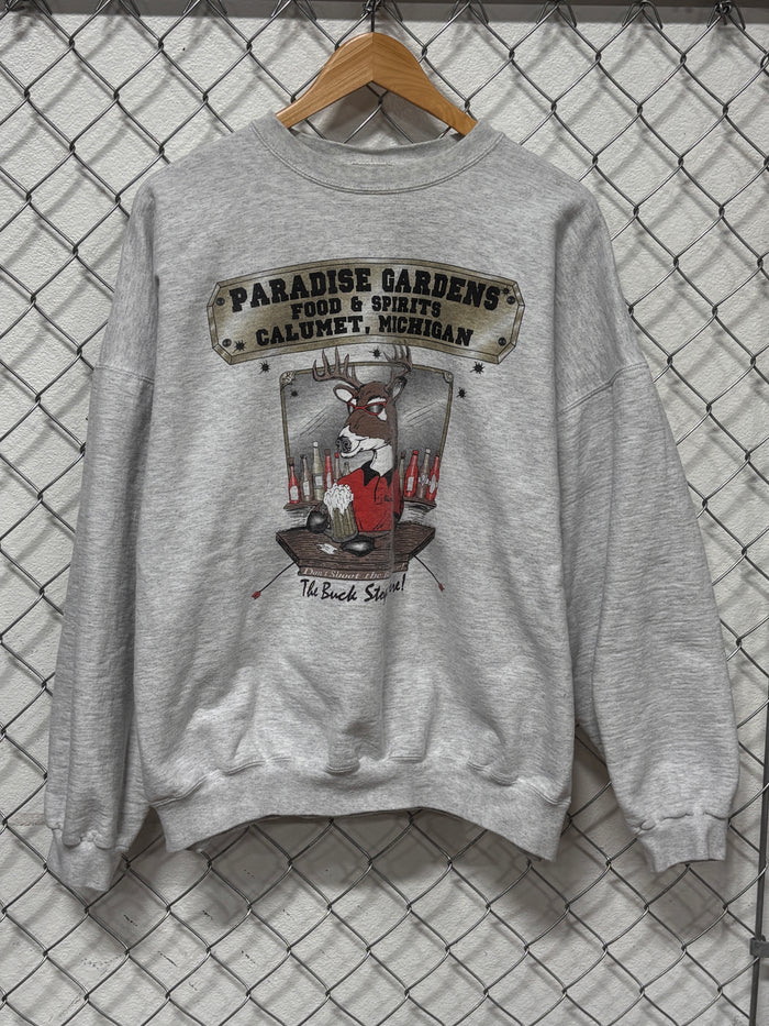 Vintage 90's Michigan Paradise Gardens Buck Stops Here Bar Sweater Size XXL