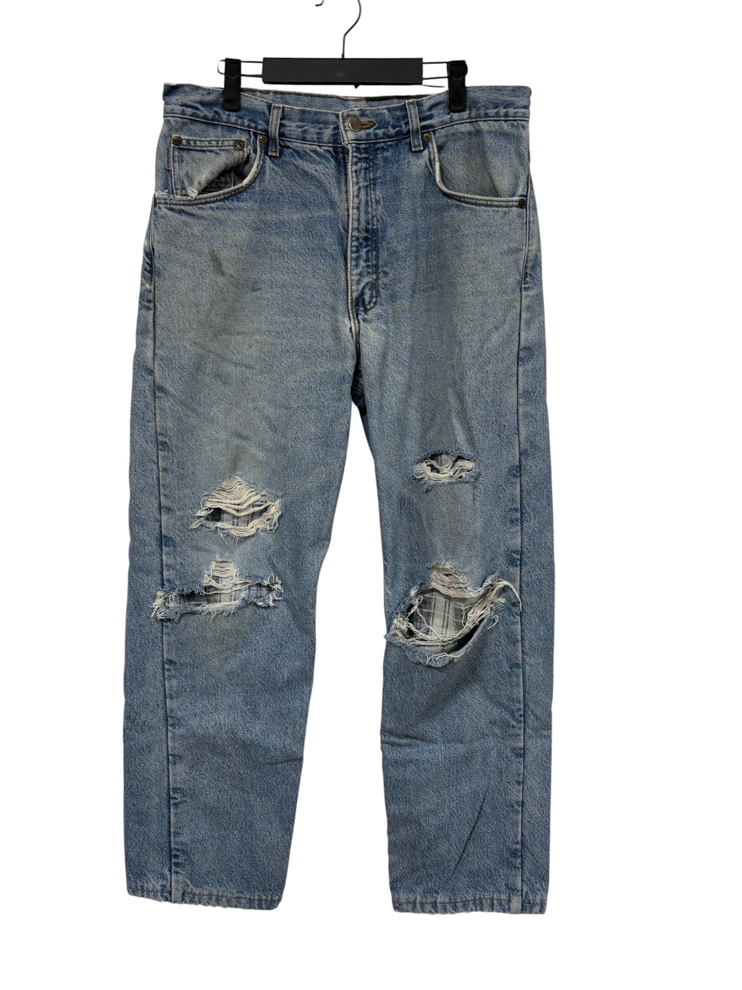 Vintage Carhartt Flannel Lined Denim Distressed Jeans Size 34x30