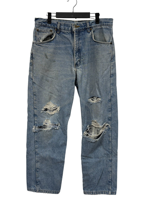 Vintage Carhartt Flannel Lined Denim Distressed Jeans Size 34x30